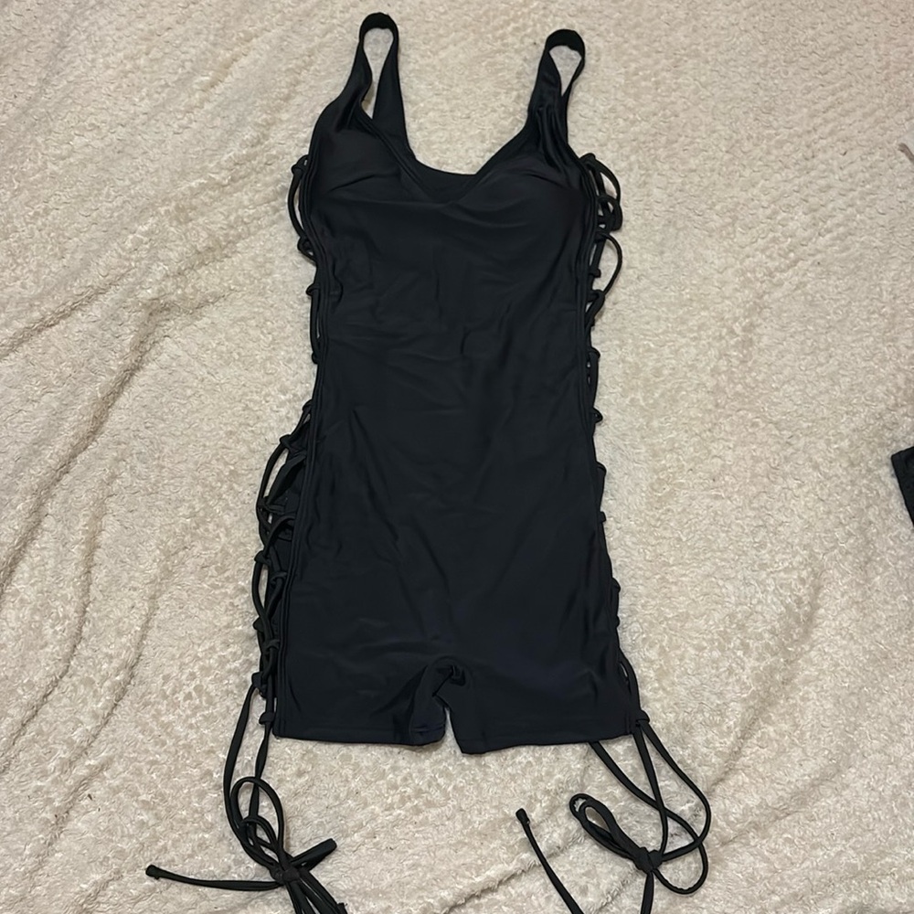 SHEIN Swim Lace Up Side One Piece Swimsuit,Summer Beach